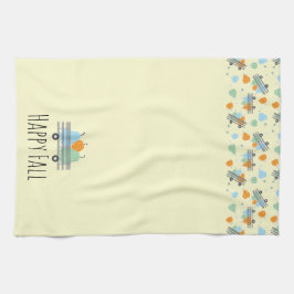 ワゴンパターンの秋カボチャ幸せ キッチンタオル