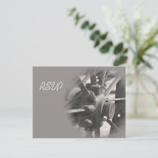 ワゴンホイールカントリーウェディングRSVP応答カード 出欠カード (スタンド正面)