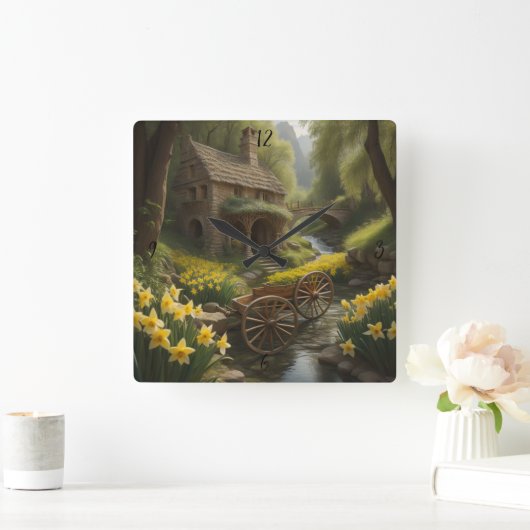 ワゴンホイールパーソナライズされたカスタム壁時計 スクエア壁時計 (ホーム)