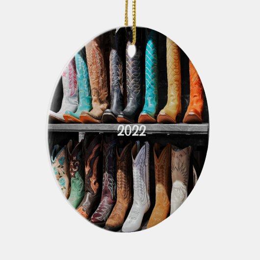 ワゴンホイール&フォートワースのブーツ，テキサス州オーナメント セラミックオーナメント (右)