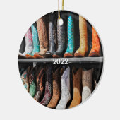 ワゴンホイール&フォートワースのブーツ，テキサス州オーナメント セラミックオーナメント (左)