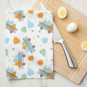 ワゴン柄のカボチャ青オレンジ キッチンタオル (四つ折り)