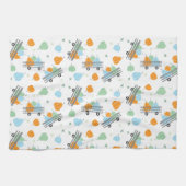 ワゴン柄のカボチャ青オレンジ キッチンタオル (横)