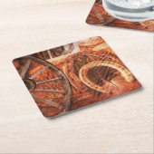 ワゴン素朴ホイールホースシューズ西スタイル スクエアペーパーコースター (アングル)