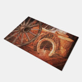 ワゴン素朴ホイールホースシューズ西スタイル ドアマット (アングル)