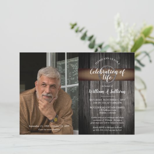 ワゴン素朴ホイール木材フォトお祝いの生活 招待状 (スタンド正面)