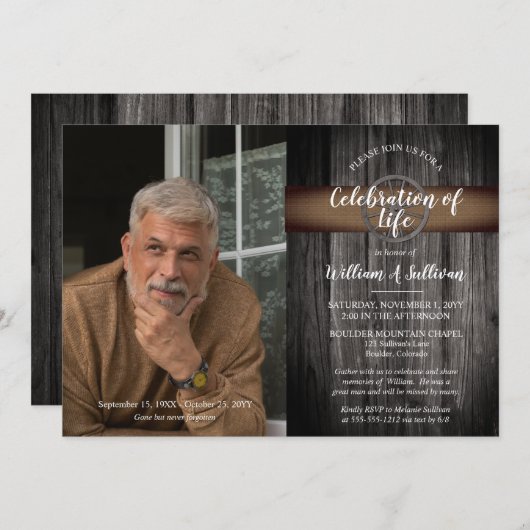 ワゴン素朴ホイール木材フォトお祝いの生活 招待状 (正面/裏面)