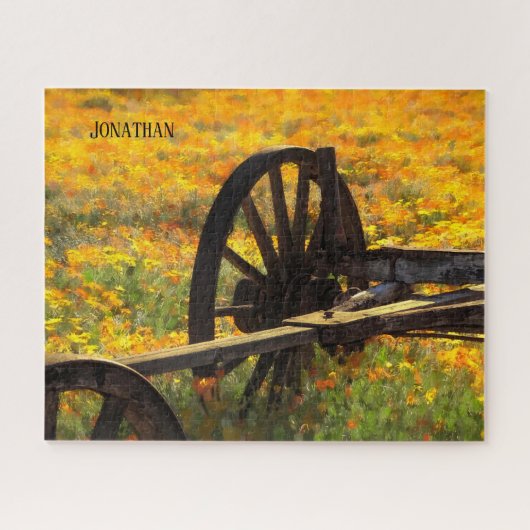 ワゴン素朴ホイール/黄色とオレンジ色のワイルドフラワー ジグソーパズル (横)