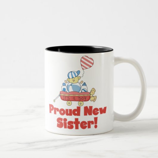 ワゴン誇り高く新しい姉妹それは男の子です ツートーンマグカップ (右)