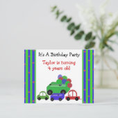 ワゴン車とバルーン誕生日招待状 招待状 (スタンド正面)