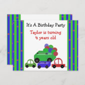 ワゴン車とバルーン誕生日招待状 招待状 (正面/裏面)