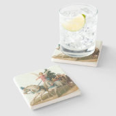 ワゴン車に積まれたクリスマスシンボルの天使 ストーンコースター (横)