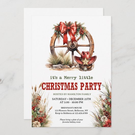 ワゴン車実在付きカウボーイのクリスマスストーリー 招待状 (正面/裏面)