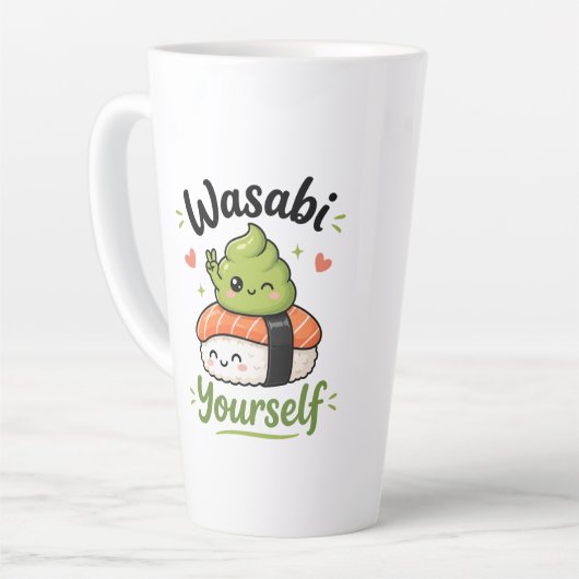 ワサビってる – かわいいかわいい寿司のダジャレ カフェラテマグ (左アングル)