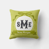 ワサビグリーンリバースギリシャキー弓形モノグラム クッション (裏面)