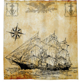 ワシが付いている帆船 シャワーカーテン