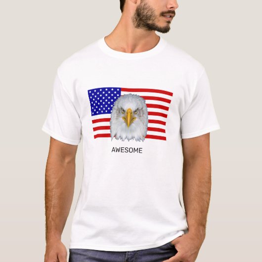ワシとアメリカ国旗Tシャツ Tシャツ (正面)