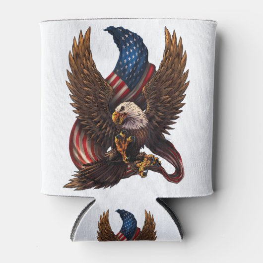ワシと旗を持つ愛国的なデザイン 缶クーラー (正面)