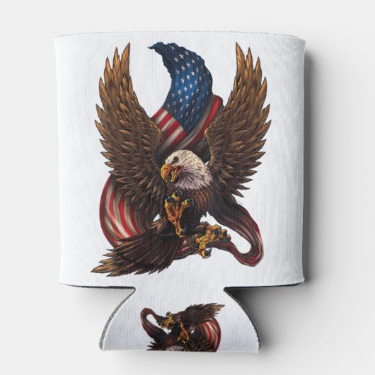 ワシと旗を持つ愛国的なデザイン 缶クーラー (裏面)