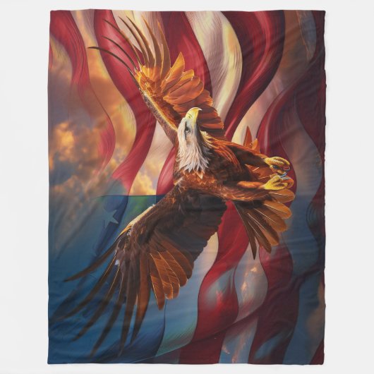 ワシに守られた愛国的なアメリカはっきりした国旗 フリースブランケット (正面)