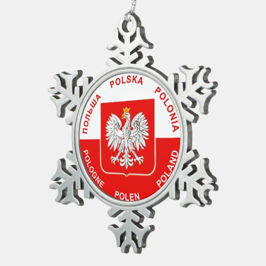 ワシのクリスマスのオーナメントとのポーランドの旗色 スノーフレークピューターオーナメント (右)
