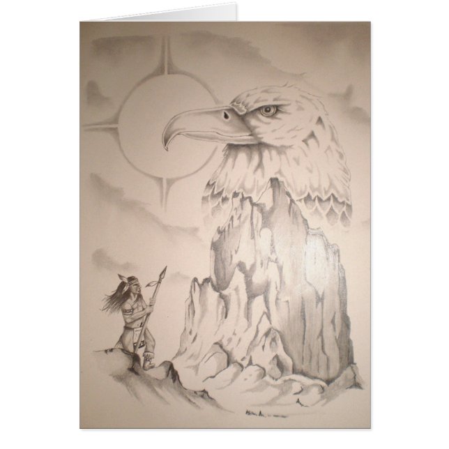 ワシの石の種族の彫像で祈っているインディアン (正面)