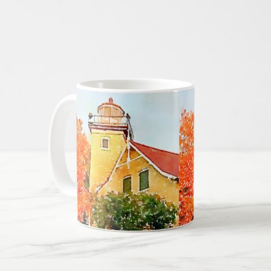 ワシの絶壁の灯台、Door郡、ウィスコンシン コーヒーマグカップ (正面左)