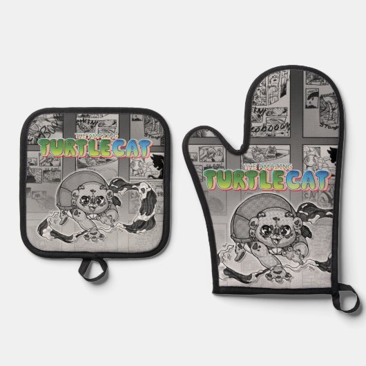 ワシッとワッシのアクションでタートレカットのミット 鍋つかみ&鍋敷きセット (正面)