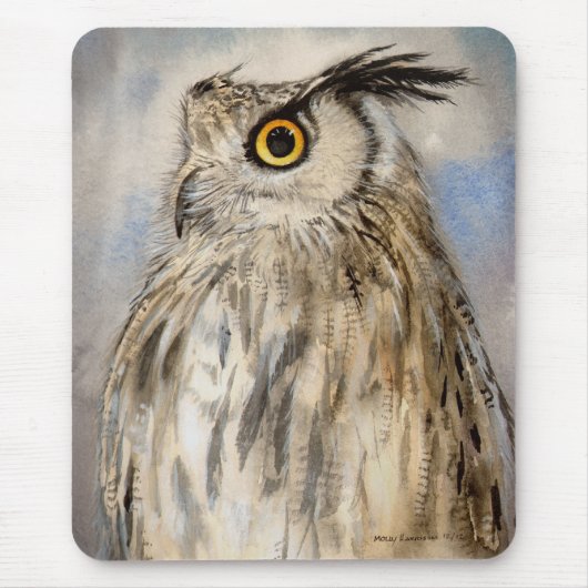 ワシミミズクの野生動物アートの肖像画 マウスパッド (正面)
