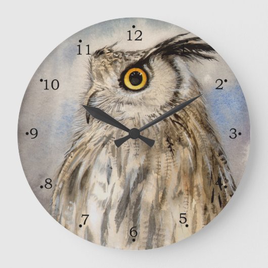 ワシミミズクの野生動物アート ラージ壁時計 (正面)