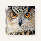 ワシミミズクの顔の美術肖像画 ノートブック (正面)