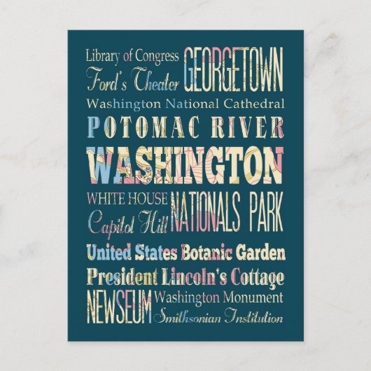 ワシントンの有名な場所、コロンビア地区。 ポストカード (正面)