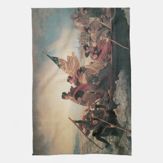 ワシントンはデラウェアを横切るエマニュエル・ロイツェ キッチンタオル (縦)