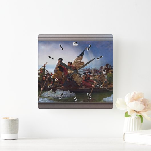 ワシントンはデラウェアを横切るエマニュエル・ロイツェ スクエア壁時計 (ホーム)