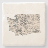 ワシントンアンティーク写真地図ヴィンテージ州図 ストーンコースター (正面)