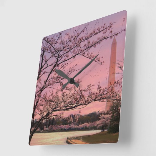 ワシントンモニュメントさくらんぼブロッサムフェスティバル スクエア壁時計 (傾斜)