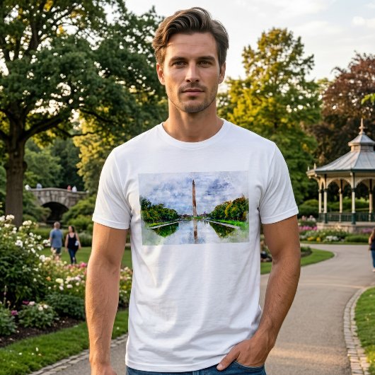 ワシントンモニュメントの水彩画とその反射 Tシャツ