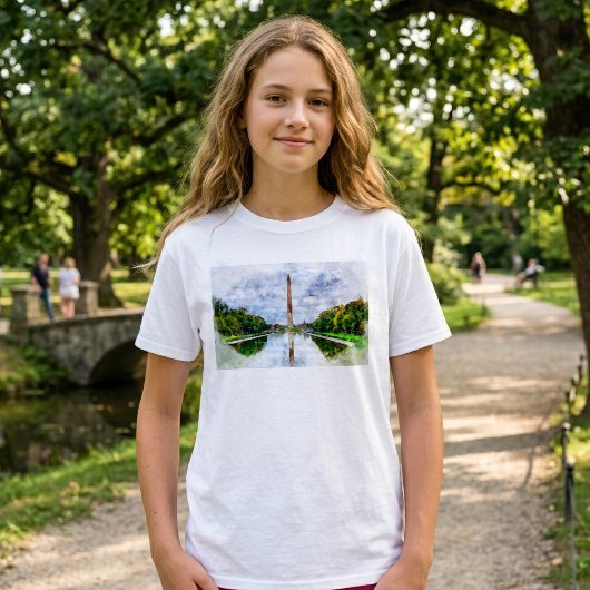 ワシントンモニュメントの水彩画とその反射 Tシャツ