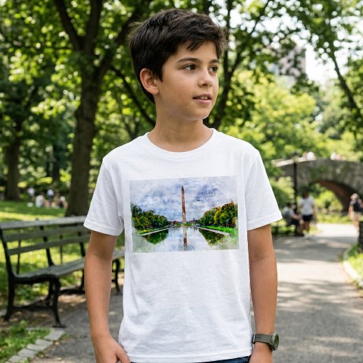 ワシントンモニュメントの水彩画とその反射 Tシャツ
