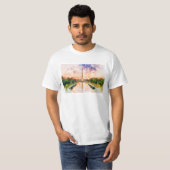 ワシントンモニュメント 水彩画 日没のリフレクション Tシャツ (正面フル)