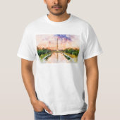 ワシントンモニュメント 水彩画 日没のリフレクション Tシャツ (正面)