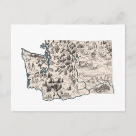 ワシントンヴィンテージ写真地図アンティーク州図 ポストカード