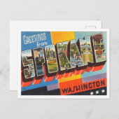 ワシントンヴィンテージ旅行スポケーンからの挨拶 ポストカード (正面/裏面)