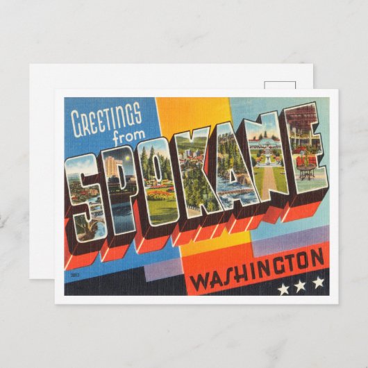ワシントンヴィンテージ旅行スポケーンからの挨拶 ポストカード (正面/裏面)