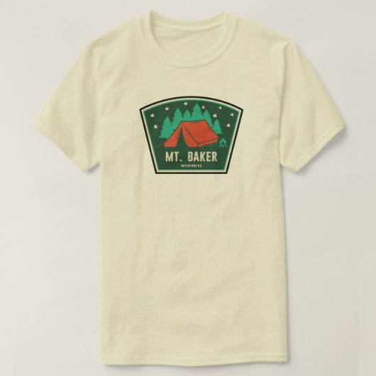 ワシントン州のマウント・ベイカー保護地域でのキャンプ Tシャツ (デザイン正面)