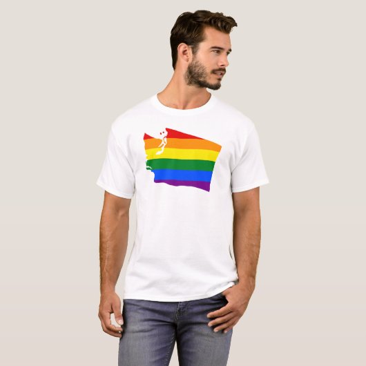 ワシントン州の地図LGBTの旗のゲイプライドの認識度 Tシャツ (正面フル)