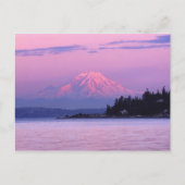 ワシントン州の夕焼けに染まるレーニア山 ポストカード (正面)