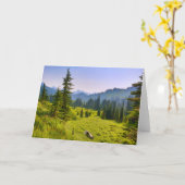 ワシントン州の山と森の風景 カード (黄色い花)