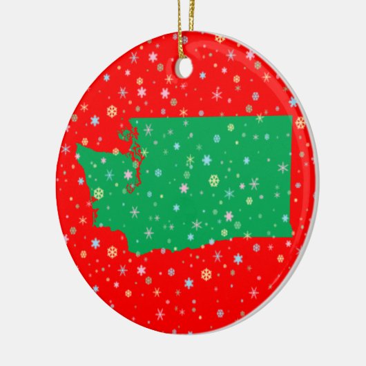 ワシントン州の雪の休日の緑の赤い地図 セラミックオーナメント (左)