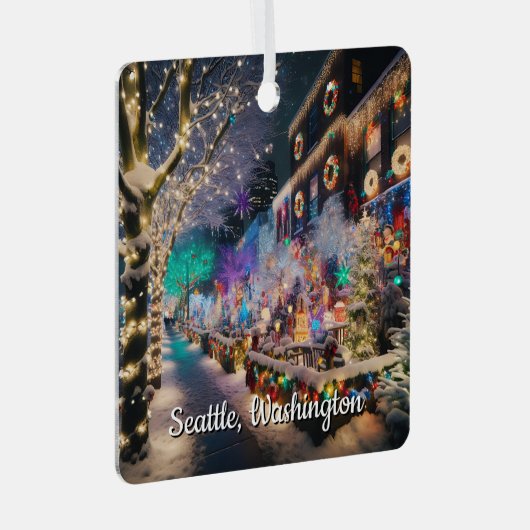 ワシントン州シアトルのクリスマス・タイム メタルオーナメント (正面右)